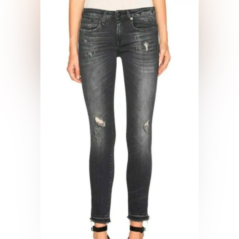 R13 Alison Skinny Jeans in Strummer Black Sz 25 Distressed Italy Designer Grunge